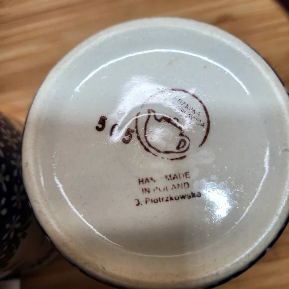 Polish Pottery Coffee Cups/Mugs Blue Daisy Hand Made Set of 2 New - Picture 5 of 6